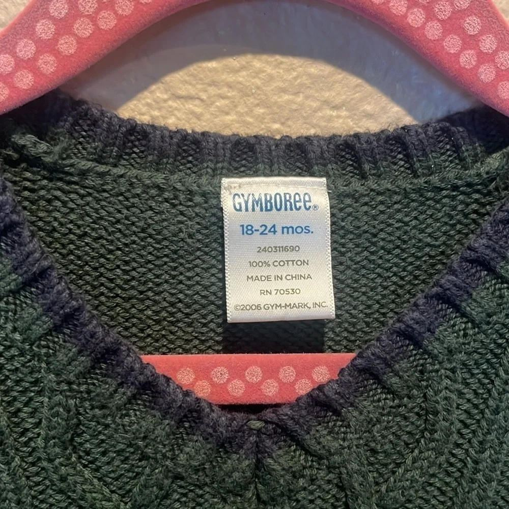 Gymboree Boy’s B Neck Cable Knit Sweater Size 18-24 Months Green Navy Blue